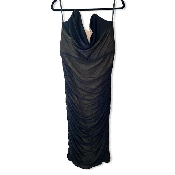 Michael Costello x REVOLVE India Midi Dress Black nude net strapless ruched XL - Picture 5 of 13